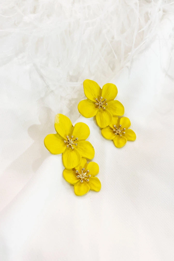 Alamour The Label NEW ARRIVALS Emma Yellow Double Flower Studs 4 Alamour The Label NEW ARRIVALS Emma Yellow Double Flower Studs