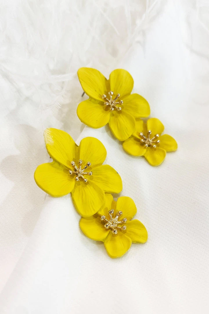 Alamour The Label NEW ARRIVALS Emma Yellow Double Flower Studs 5 Alamour The Label NEW ARRIVALS Emma Yellow Double Flower Studs