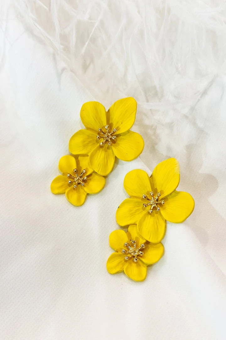 Alamour The Label NEW ARRIVALS Emma Yellow Double Flower Studs 6 Alamour The Label NEW ARRIVALS Emma Yellow Double Flower Studs