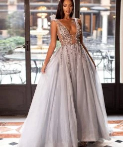 Alamour Made-To-Order Yolanda Beaded Tulle Gown - Silver 13 Alamour Made-To-Order Yolanda Beaded Tulle Gown - Silver