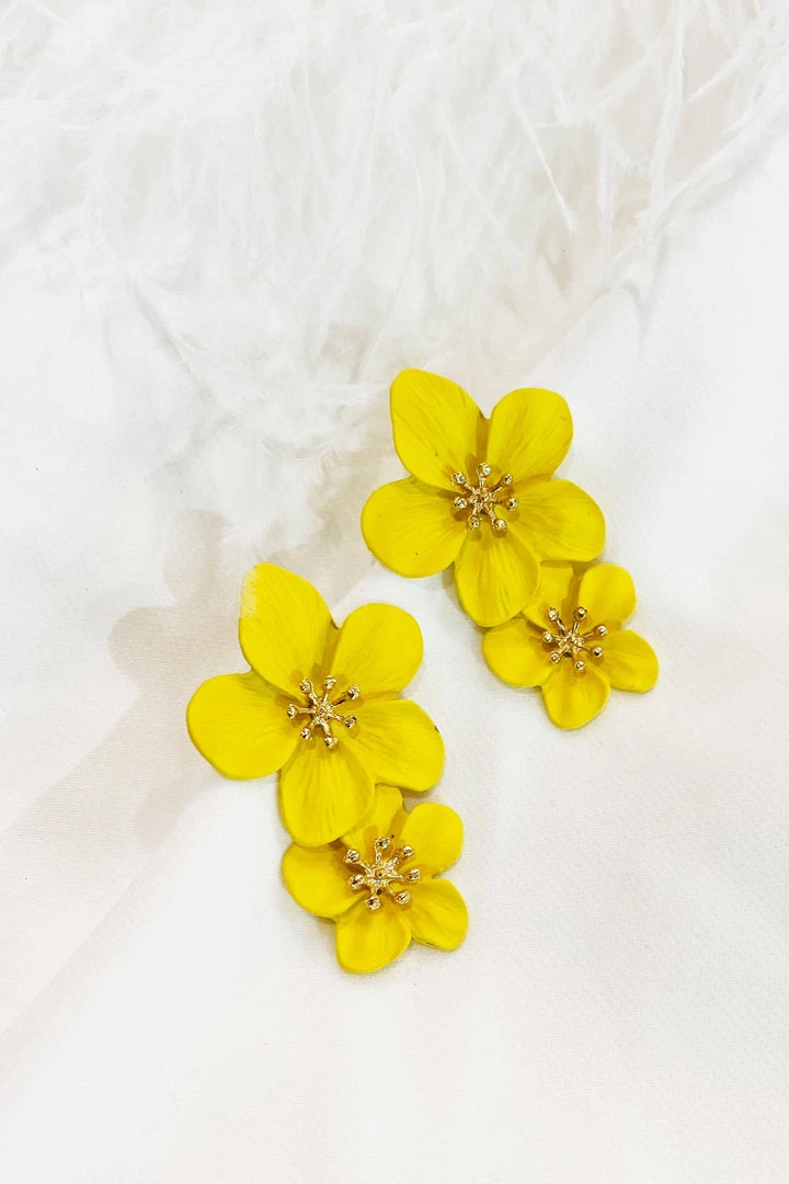 Alamour The Label NEW ARRIVALS Emma Yellow Double Flower Studs 7 Alamour The Label NEW ARRIVALS Emma Yellow Double Flower Studs