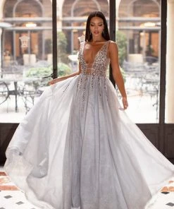 Alamour Made-To-Order Yolanda Beaded Tulle Gown - Silver 17 Alamour Made-To-Order Yolanda Beaded Tulle Gown - Silver