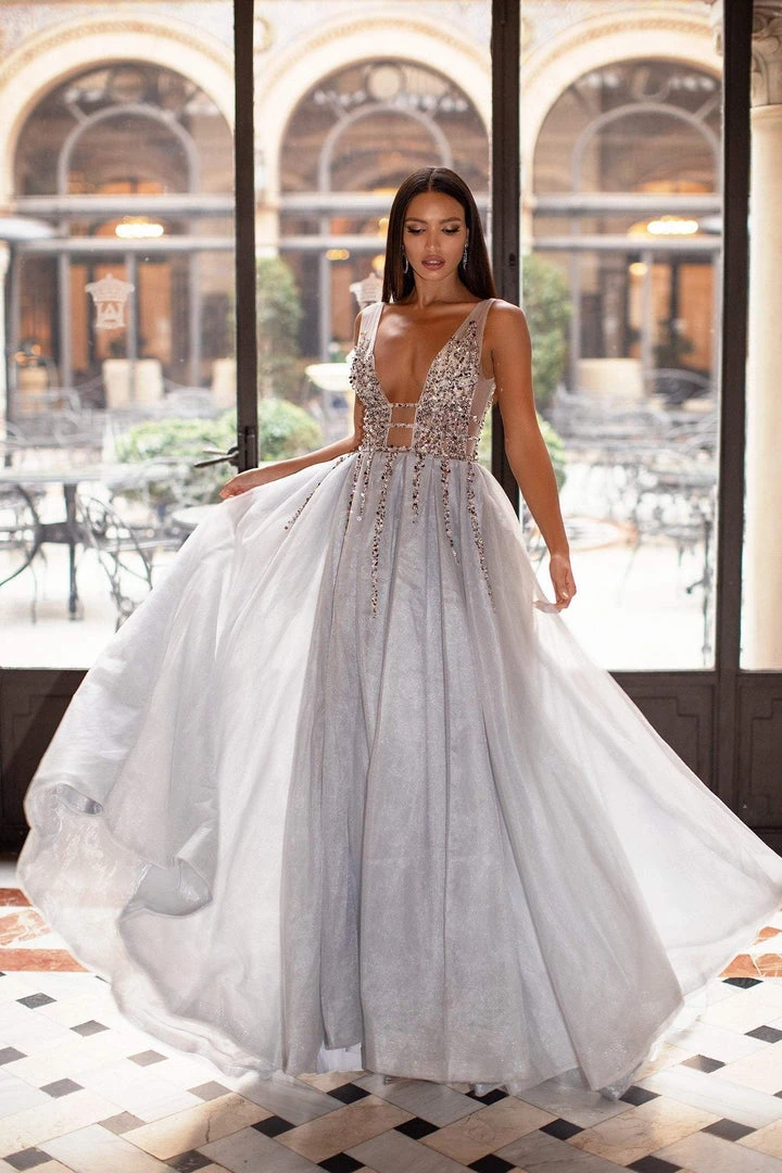 Alamour Made-To-Order Yolanda Beaded Tulle Gown - Silver 8 Alamour Made-To-Order Yolanda Beaded Tulle Gown - Silver