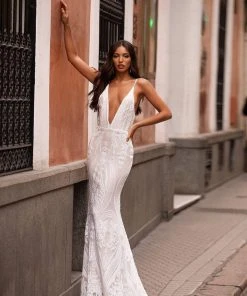 Alamour Made-To-Order Lilana Sequin Gown - White