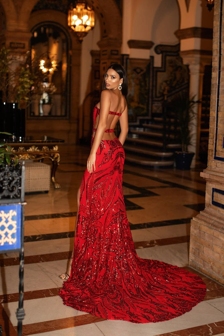 Alamour Made-To-Order Made-To-Order Gowns Levina Sequin Gown - Red 2 Alamour Made-To-Order Made-To-Order Gowns Levina Sequin Gown - Red