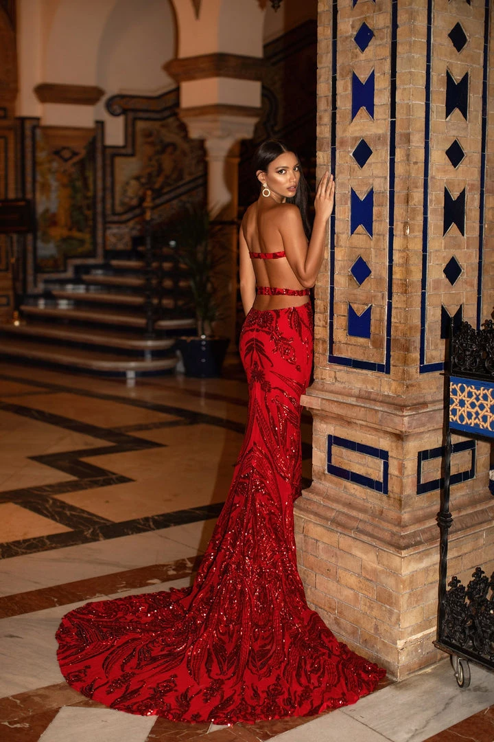 Alamour Made-To-Order Made-To-Order Gowns Levina Sequin Gown - Red 4 Alamour Made-To-Order Made-To-Order Gowns Levina Sequin Gown - Red