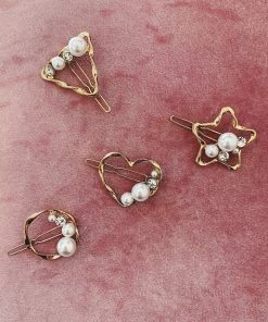 Alamour The Label Gold Heart Clip With Pearl & Crystal Detailing Hair Accessories