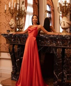 Alamour Made-To-Order Livnia Satin Gown - Orange A-Line Gowns