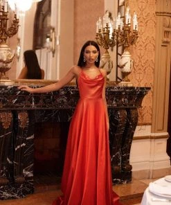 Alamour Made-To-Order Livnia Satin Gown - Orange A-Line Gowns 6 Alamour Made-To-Order Livnia Satin Gown - Orange A-Line Gowns