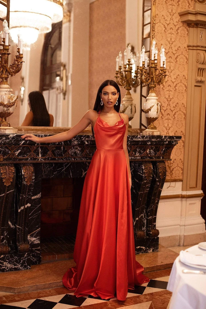 Alamour Made-To-Order Livnia Satin Gown - Orange A-Line Gowns 3 Alamour Made-To-Order Livnia Satin Gown - Orange A-Line Gowns