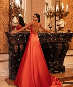 Alamour Made-To-Order Livnia Satin Gown - Orange A-Line Gowns