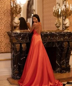 Alamour Made-To-Order Livnia Satin Gown - Orange A-Line Gowns 7 Alamour Made-To-Order Livnia Satin Gown - Orange A-Line Gowns