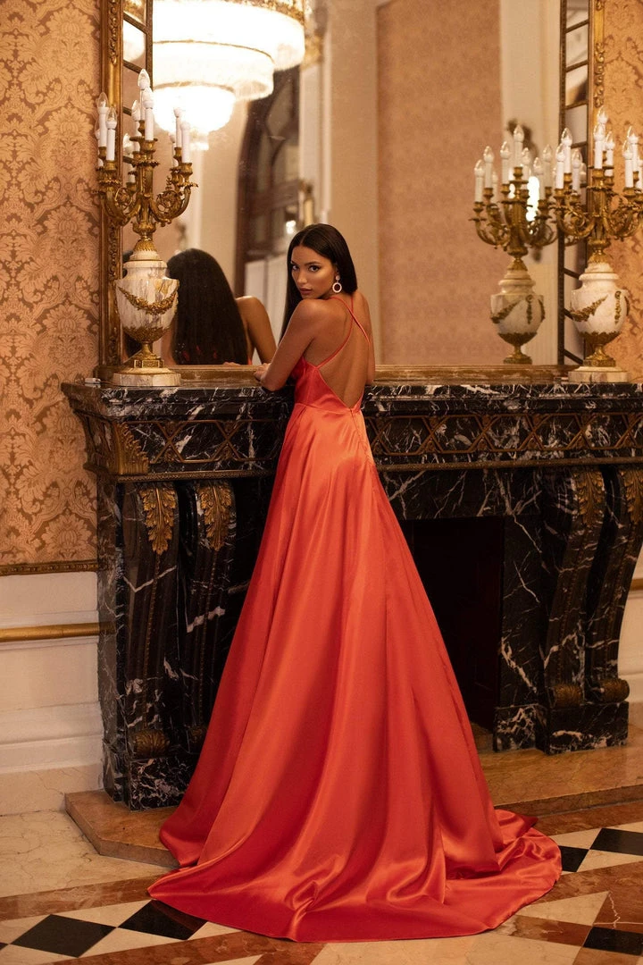 Alamour Made-To-Order Livnia Satin Gown - Orange A-Line Gowns 4 Alamour Made-To-Order Livnia Satin Gown - Orange A-Line Gowns