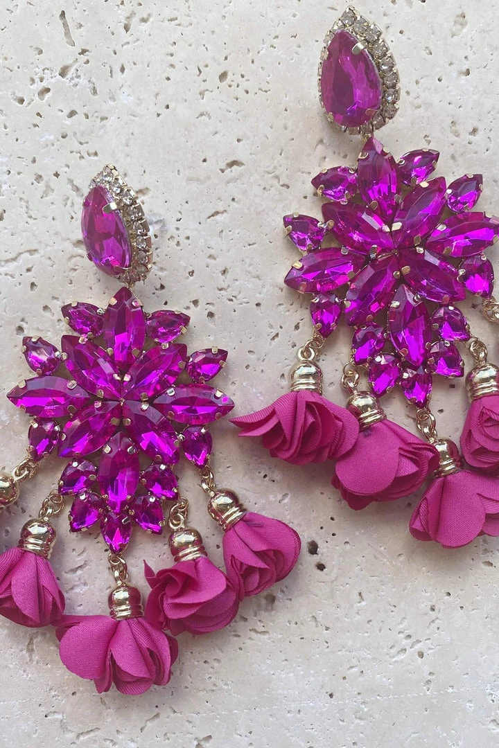 Alamour The Label Cecily Fuchsia Flower Drop Earrings 4 Alamour The Label Cecily Fuchsia Flower Drop Earrings