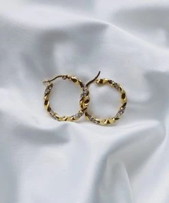 Alamour The Label Cellina Gold & Diamante Hoop Earrings