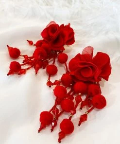 Alamour The Label NEW ARRIVALS Shailee Red Flower Drop Earrings