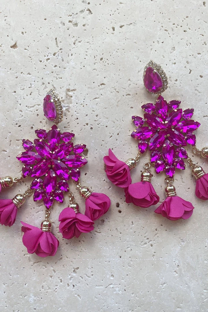 Alamour The Label Cecily Fuchsia Flower Drop Earrings 5 Alamour The Label Cecily Fuchsia Flower Drop Earrings