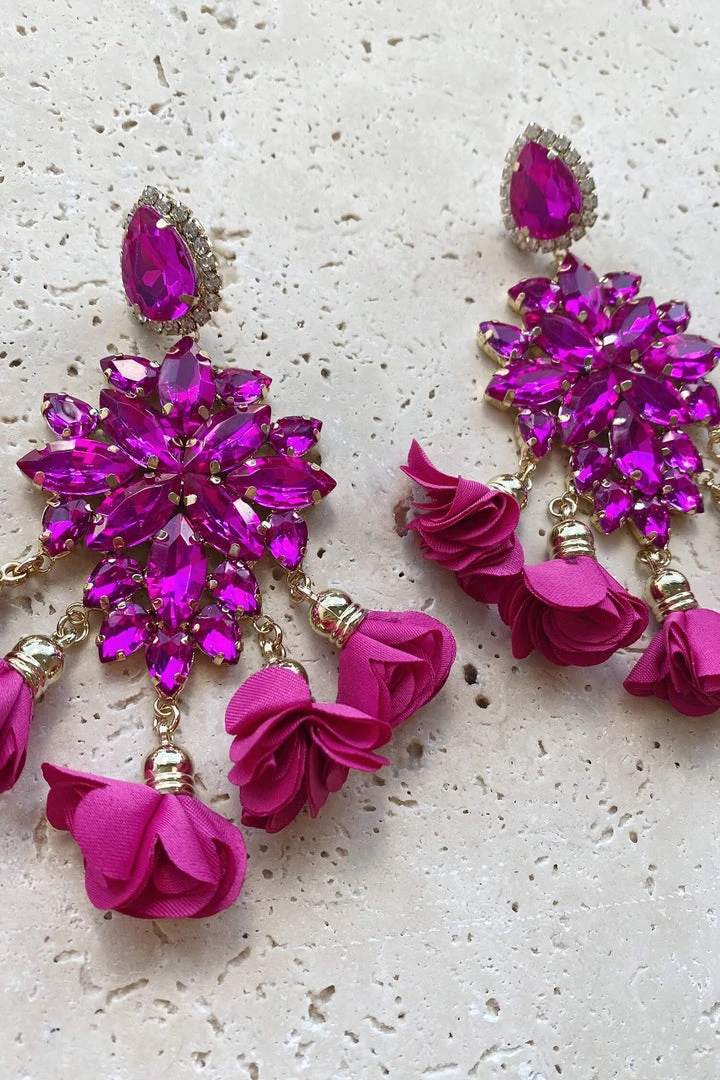 Alamour The Label Cecily Fuchsia Flower Drop Earrings 6 Alamour The Label Cecily Fuchsia Flower Drop Earrings