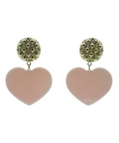 Alamour The Label Marinela Gold Pink Heart Drop Earrings