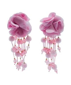 Alamour The Label Shailee Pink Flower Drop Earrings