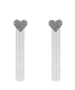 Alamour The Label Monique Silver Diamante Heart Earrings