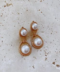Alamour The Label Ariah Gold Pearl Drop Earrings