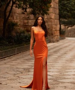 Alamour Made-To-Order Emilita Satin Gown - Orange Made-To-Order Gowns