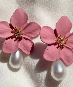 Alamour The Label Adele Pink Flower Pearl Studs NEW ARRIVALS