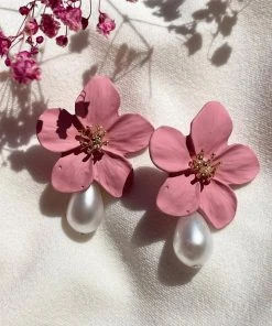 Alamour The Label Adele Pink Flower Pearl Studs NEW ARRIVALS