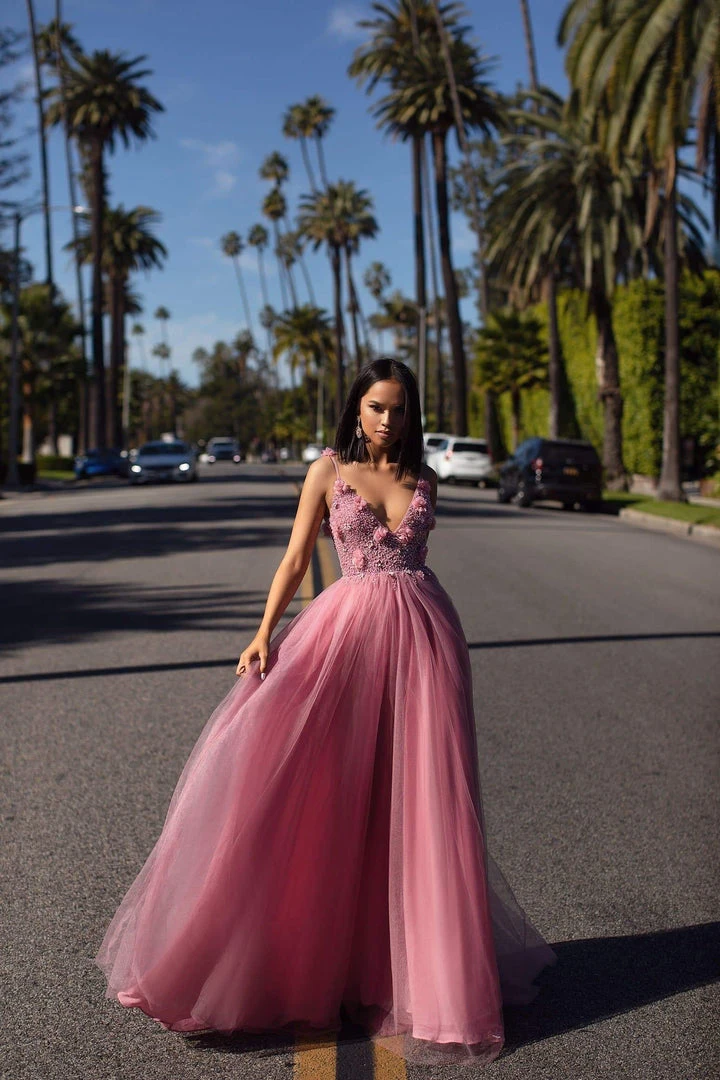 Alamour Made-To-Order Made-To-Order Gowns Jalicia Beaded Tulle Gown - Dusty Pink 1 Alamour Made-To-Order Made-To-Order Gowns Jalicia Beaded Tulle Gown - Dusty Pink