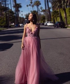 Alamour Made-To-Order Made-To-Order Gowns Jalicia Beaded Tulle Gown - Dusty Pink 7 Alamour Made-To-Order Made-To-Order Gowns Jalicia Beaded Tulle Gown - Dusty Pink