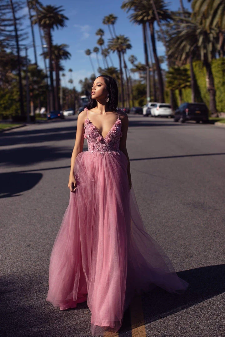 Alamour Made-To-Order Made-To-Order Gowns Jalicia Beaded Tulle Gown - Dusty Pink 4 Alamour Made-To-Order Made-To-Order Gowns Jalicia Beaded Tulle Gown - Dusty Pink