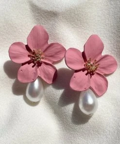 Alamour The Label Adele Pink Flower Pearl Studs NEW ARRIVALS