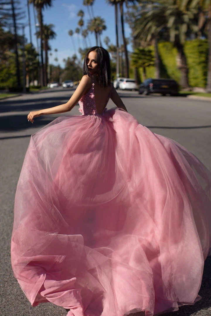 Alamour Made-To-Order Made-To-Order Gowns Jalicia Beaded Tulle Gown - Dusty Pink 2 Alamour Made-To-Order Made-To-Order Gowns Jalicia Beaded Tulle Gown - Dusty Pink