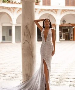 Alamour Made-To-Order Lili Sequin Gown - Silver Made-To-Order Gowns