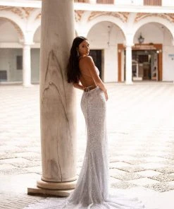 Alamour Made-To-Order Lili Sequin Gown - Silver Made-To-Order Gowns