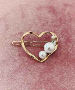 Alamour The Label Gold Heart Clip With Pearl & Crystal Detailing Hair Accessories
