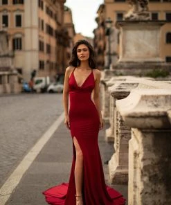 Alamour The Label Maya - Wine Red Fitted Gowns