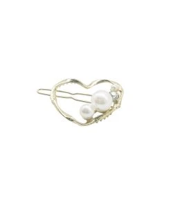 Alamour The Label Gold Heart Clip With Pearl & Crystal Detailing Hair Accessories