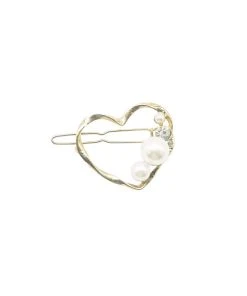 Alamour The Label Gold Heart Clip With Pearl & Crystal Detailing Hair Accessories