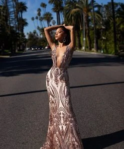 Alamour Made-To-Order Maurita Sequins Gown - Rose Gold