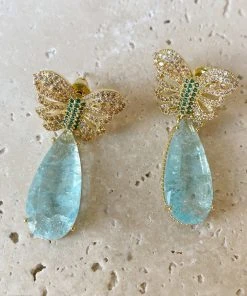 Alamour The Label Lulu Baby Blue Drop Butterfly Earrings