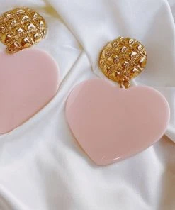 Alamour The Label Marinela Gold Pink Heart Drop Earrings