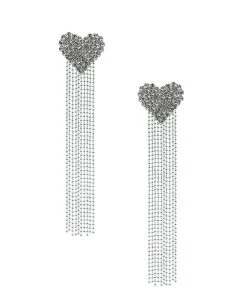 Alamour The Label Monique Silver Diamante Heart Earrings