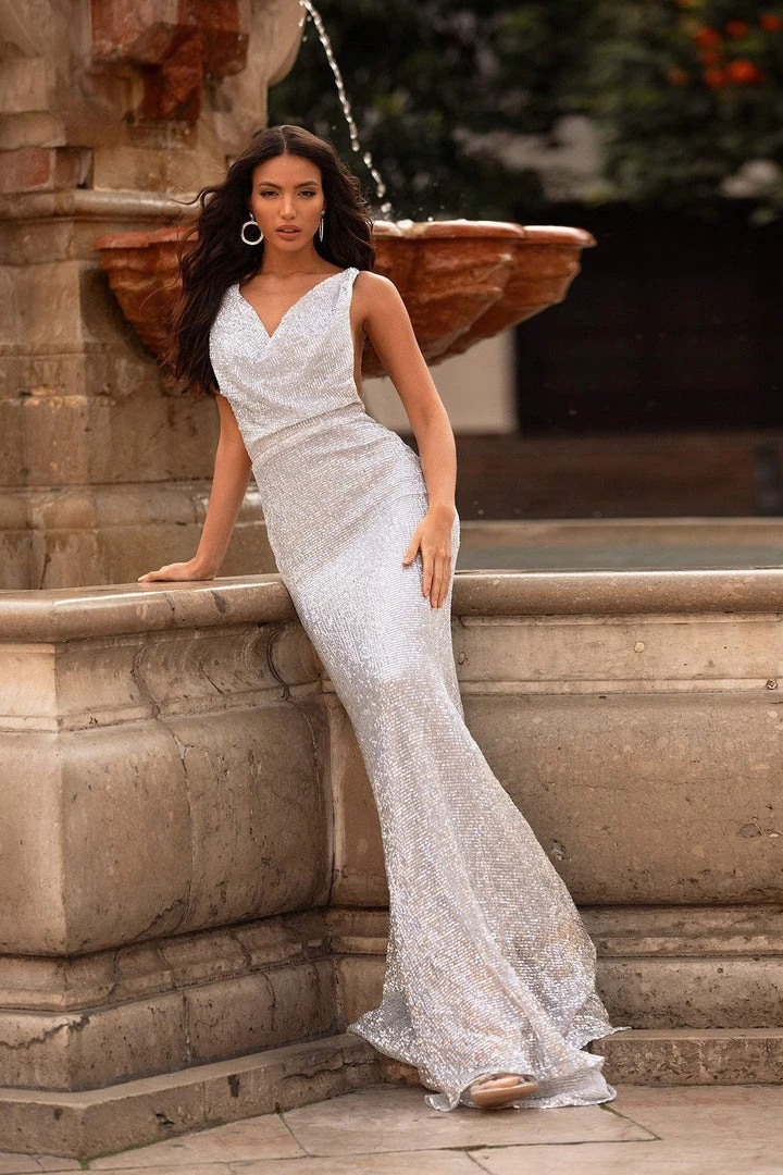 Alamour Made-To-Order Rosalin Sequin Gown - Silver Made-To-Order Gowns 6 Alamour Made-To-Order Rosalin Sequin Gown - Silver Made-To-Order Gowns