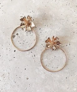 Alamour The Label Jocelyn Gold Flower Hoops Earrings