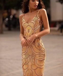 Alamour Made-To-Order Rianata Sequin Gown - Gold