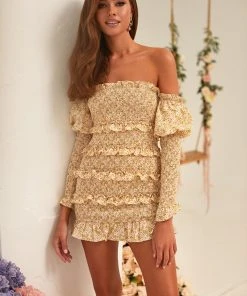 Alamour The Label Jules Shirred Dress - Yellow