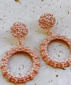 Alamour The Label Felicity Rose Gold Textured Circle Drop Earrings