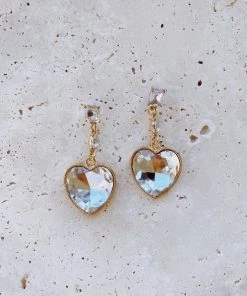 Alamour The Label Oddette Gold Heart Crystal Drop Earrings